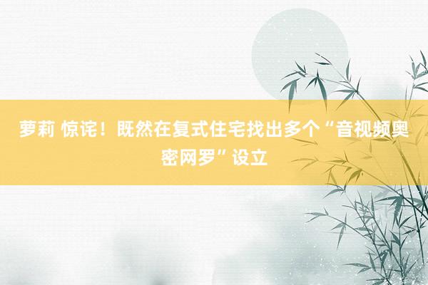 萝莉 惊诧！既然在复式住宅找出多个“音视频奥密网罗”设立